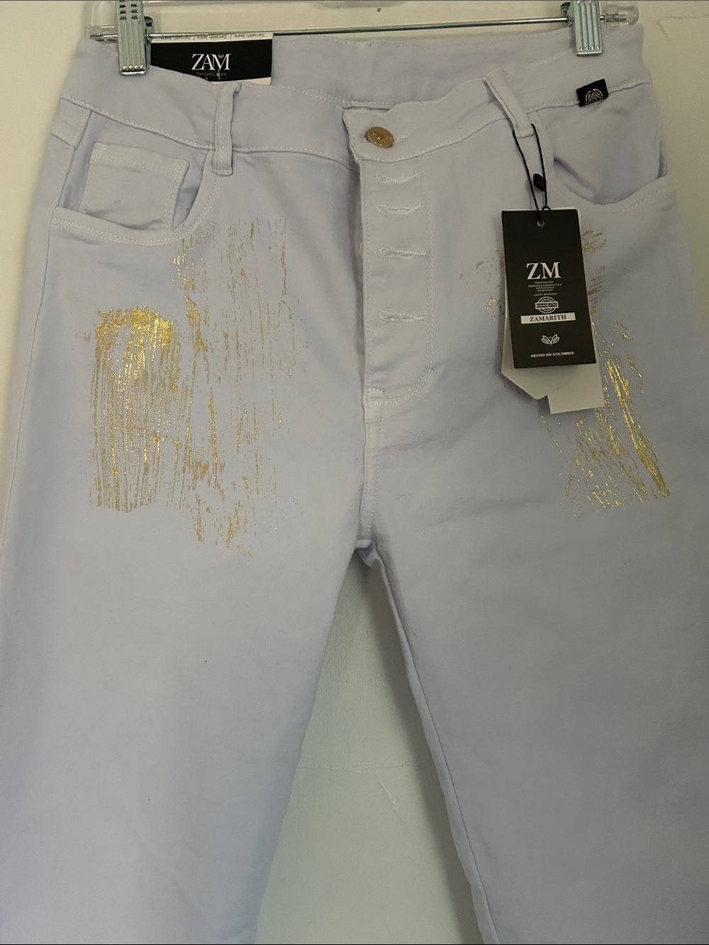 Slim Skinny stretch Jeans in white with Gold Brush Detail